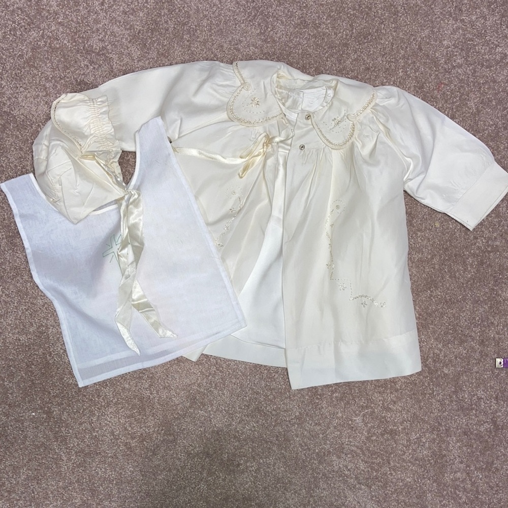 Gorgeous vintage homemade christening baptism gown set unisex